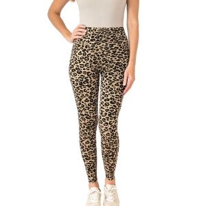 Britts Knits Tan Black Animal Print High Waist Leggings. Size Large